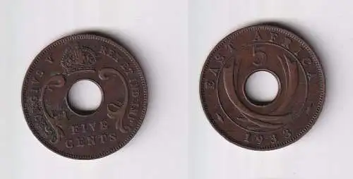 5 Cents Kupfer Münze Britisch Ostafrika 1933 ss+ (169730)