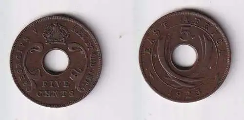 5 Cents Kupfer Münze Britisch Ostafrika 1925 ss (169816)