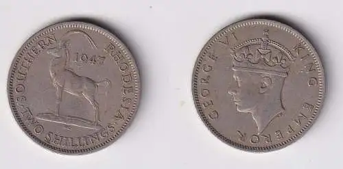 2 Shillings Kupfer Nickel Münze South Rhodesia Süd Rhodesien 1947 ss (169997)