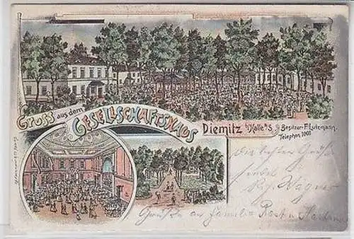 62979 Ak Lithographie Gruß aus dem Gesellschaftshaus Diemitz bei Halle 1901