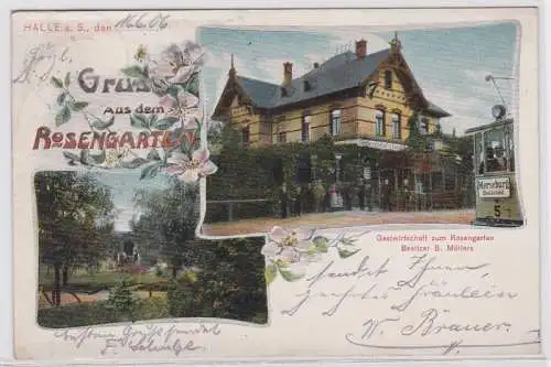 87593 Ak Gruß aus dem Rosengarten Halle an der Saale 1906