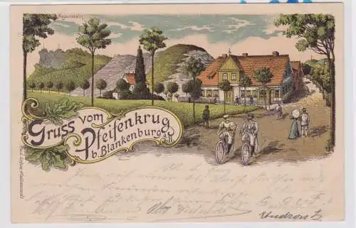 85118 Lithografie AK Gruss vom Pfeifenkrug b. Blaneknburg a. Harz, Radpartie 189