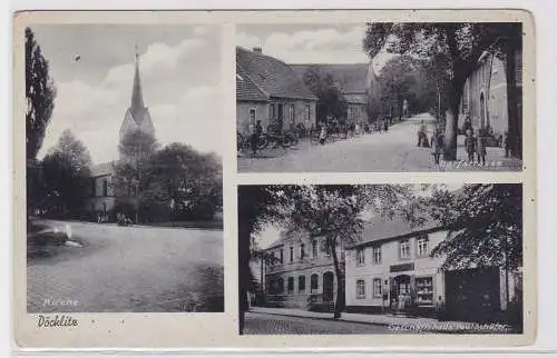 92532 Mehrbild Ak Döcklitz Geschäftshaus, Dorfstrasse, Kirche um 1930