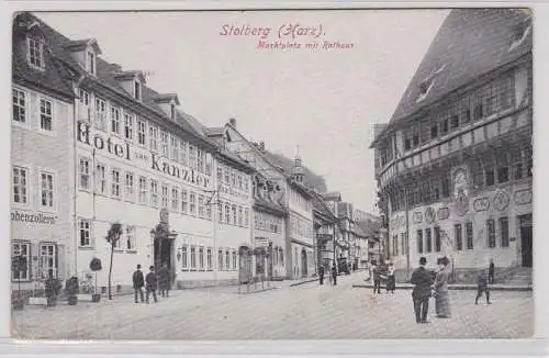 90849 Ak Stolberg Harz Marktplatz mit Hotel zum Kanzler um 1930