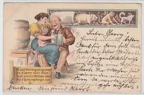 59091 Bier Humor Ak Gast mit Wirtin auf dem Schoß und Bierhumpen in der Hand1901