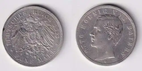 5 Mark Silbermünze Bayern König Otto 1903 Jäger 46 ss+ (149510)