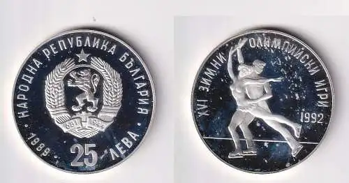 25 Lewa Silbermünze Bulgarien Olympiade 1992 Eiskunstlauf (143952)