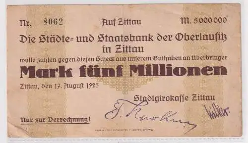 5 Millionen Mark Banknote Städte- & Staatsbank Zittau 23.8.1923 (151620)