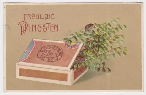 89989 Fröhliche Pfingsten Präge Ak Zigarrenschachtel mit Maikäfern 1913