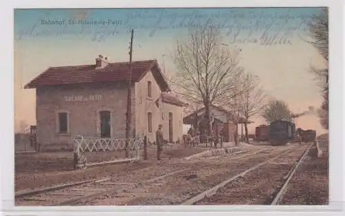 75811 Feldpost AK Bahnhof St. Hilaire-le-Petit mit einfahrender Dampflok 1915