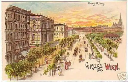 02438 Ak Lithographie Gruß aus Wien Burg Ring um 1900