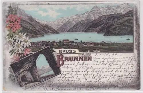 05217 Ak Lithographie Gruß aus Brunnen in der Schweiz 1896