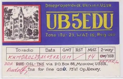 72561 QSl Funker Karte empfangen in der Dniepropetrovsk Ukraine 1982