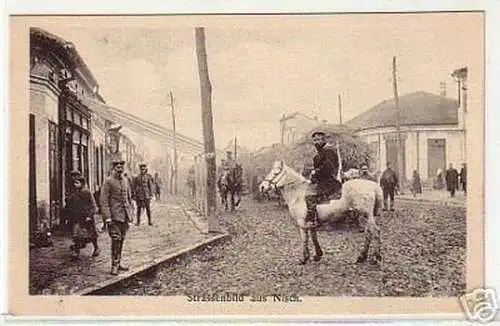 10663 Ak dt. Soldaten Strassenbild aus Nisch 1917