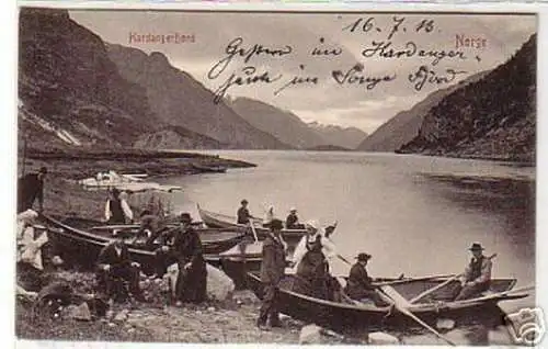 13038 Ak Hardangerfjord mit Ruderbooten Norwegen 1913