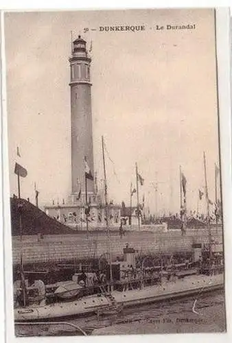 59163 Ak Dunkerque Belgien Leuchtturm mit Kriegsschiff le Durandal um 1915