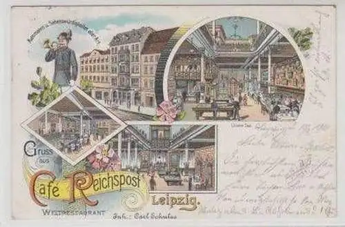 50066 Ak Lithografie Gruss aus Leipzig Café Reichspost