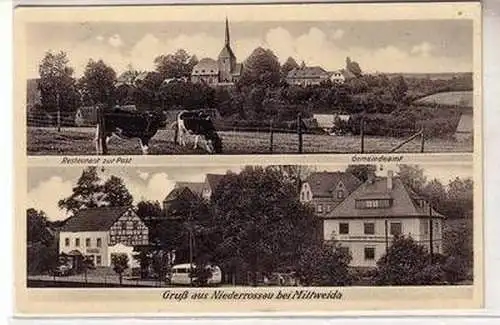 54138 Ak Gruß aus Niederrossau bei Mittweida Restaurant zur Post und Gemeindeamt