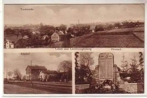 53235 Mehrbild-Ak Gruß aus Großvoigtsberg Totalansicht Bahnhof Ehrenmal um 1930