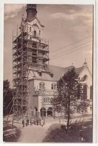 54257 Foto Ak Niederwiesa Kirchturm mit Baugerüst um 1920