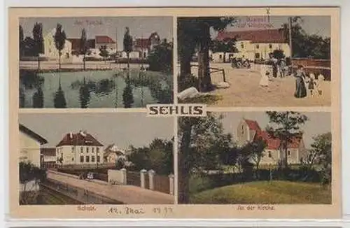 55844 Mehrbild Ak Sehlis Gasthof zur Windhose, Schule, Teiche, Kirche 1922