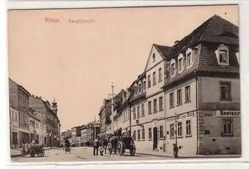 53740 Ak Riesa Hauptstrasse Restaurant zur Burg um 1910