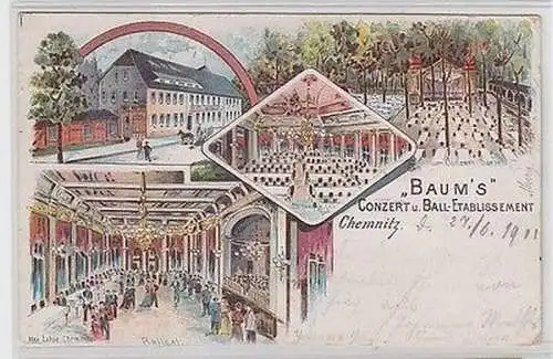 64259 Ak Lithographie Chemnitz Baums Conzert und Ball Etablissement 1900