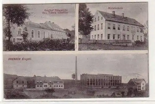 60176 Mehrbild Ak Drehbach Erzgebirge Gasthof, Mittelschule, Totalansicht 1915