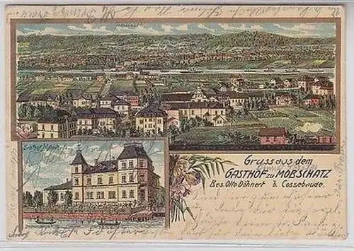 62736 Ak Lithographie Gruß aus dem Gasthof zu Mobschatz bei Cossebaude 1901