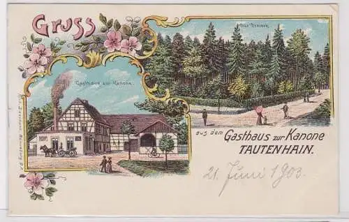 99826 Ak Lithographie Gruß aus dem Gasthaus zur Kanone Tauntenhain um 1900