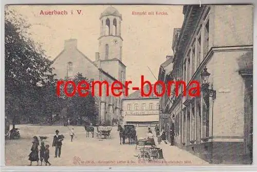 69457 Ak Auerbach im Vogtland Altmarkt mit Kirche 1907