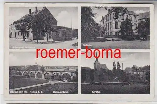 72250 Mehrbild Steinbach bei Penig in Sachsen Bäckerei Schule Kirche Bahnbrücke