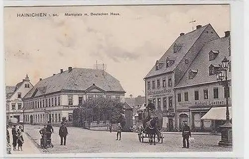 62302 Ak Hainichen Marktplatz mit Gasthof Deutschen Haus 1916