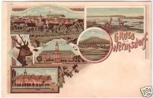 23375 Lithografie Gruß aus Wermsdorf Schloss ua um 1900