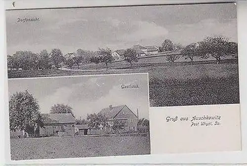 63558 Mehrbild Ak Gruß aus Auschkowitz Gasthaus und Dorfansicht um 1910