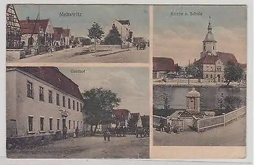 65424 Mehrbild Ak Meltewitz Straßenansicht, Gasthof, Kirche u. Schule 1927