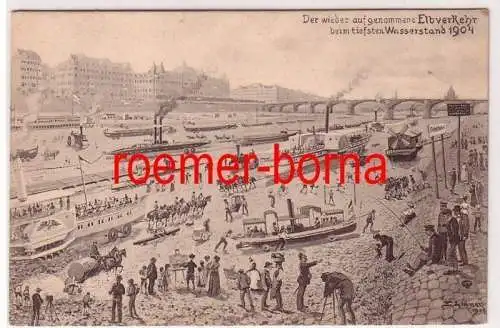 77685 Künstler Ak Humor Dresden Elbverkehr beim tiefsten Wasserstand 1904