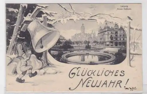 88184 Humor AK Glückliches Neujahr! - Leipzig Neues Rathaus 1908