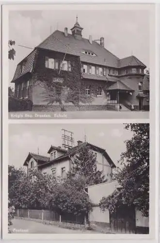 90483 Mehrbild AK Krögis bez. Dresden Schule und Postamt um 1940