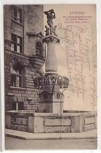 19/16 Ak Leipzig Rattenfängerbrunnen neues Rathaus 1909