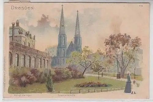 59409 Ak Lithographie Dresden königlicher Zwinger und Sophienkirche 1900