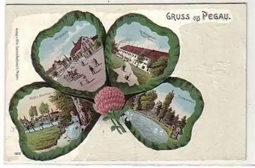 36807 Kleeblatt Ak Lithographie Gruß aus Pegau 1902