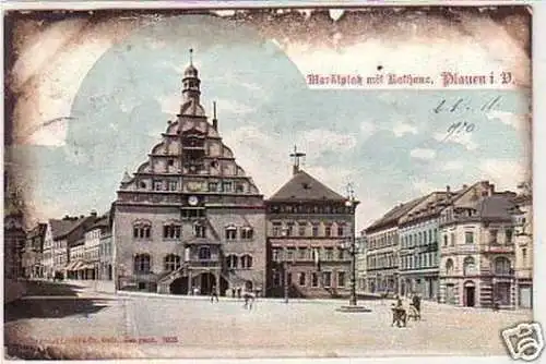 32492 Ak Plauen i.V. Marktplatz mit Rathaus 1905