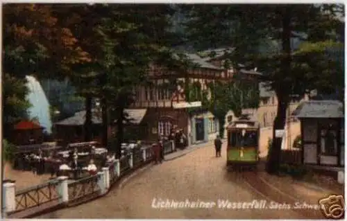 13746 Ak Lichtenhainer Wasserfall Straßenbahn um 1920