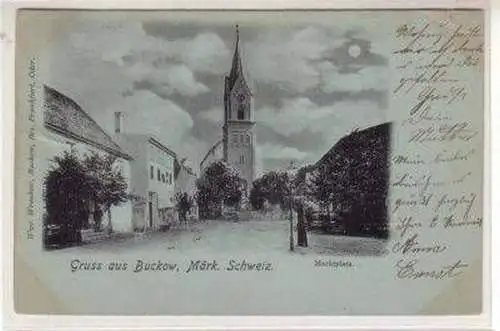 49222 Mondscheinkarte Gruß aus Buckow Marktplatz 1899