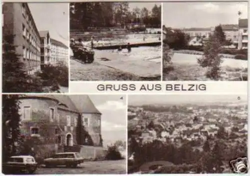 12177 Ak Gruss aus Belzig Schullerstr. Burg usw. um1980