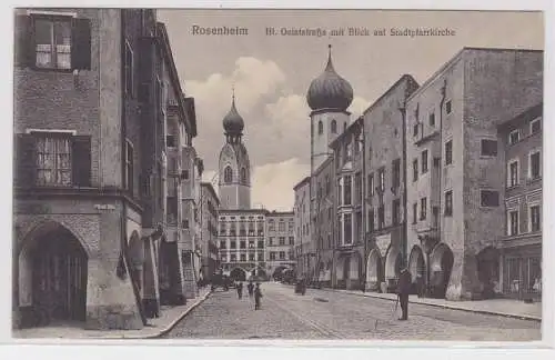 81256 AK Rosenheim - Heilig-Geiststraßemit Blick auf Stadtpfarrkirche 1924