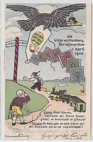 62782 Humor Ak Die letzten württembergischen Briefmarken 1. April 1902