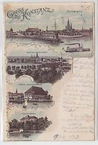 63000 Ak Lithographie Gruß aus Konstanz 1898