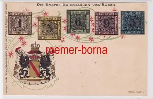 84506 Ak Lithographie Die ersten Briefmarken von Baden um 1900